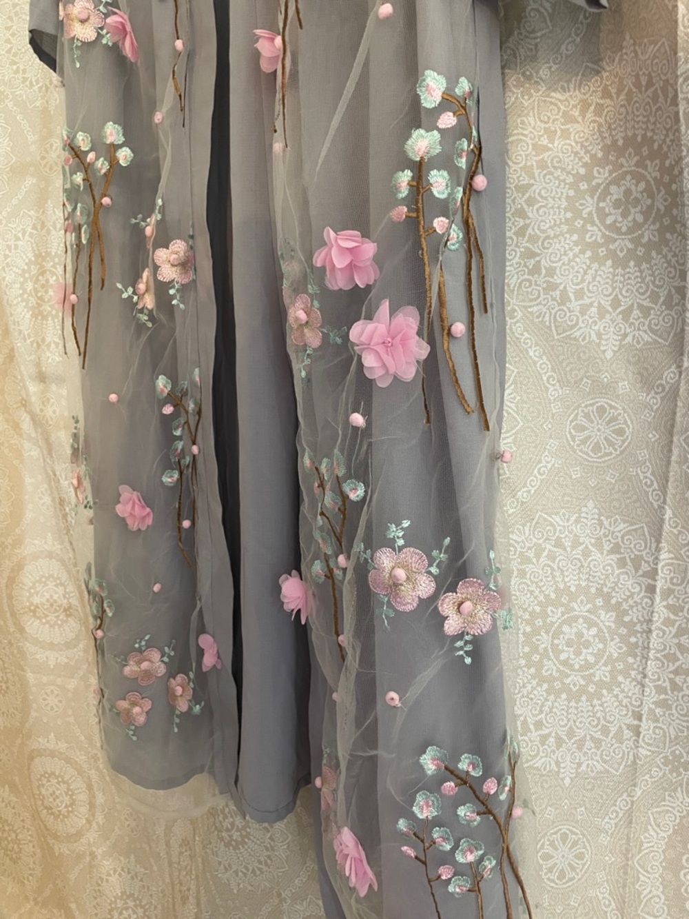 Grey Floral Open Abaya - Picture 4 of 8